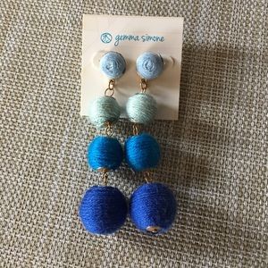 Statement earrings 4 thread blue balls